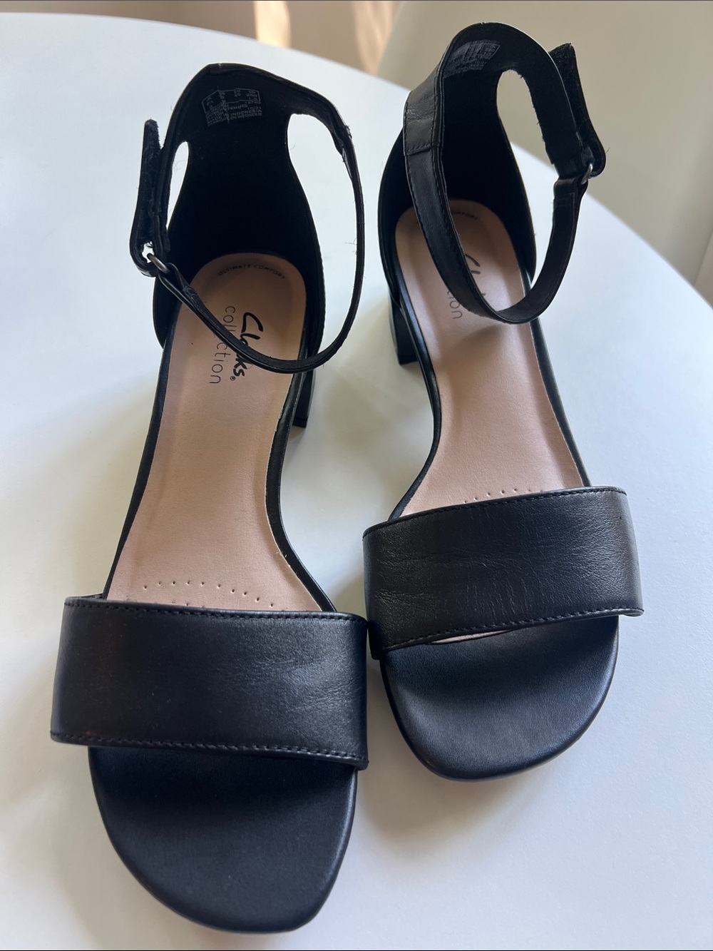 Clarks Black Ankle-Strap Block Heel Sandals